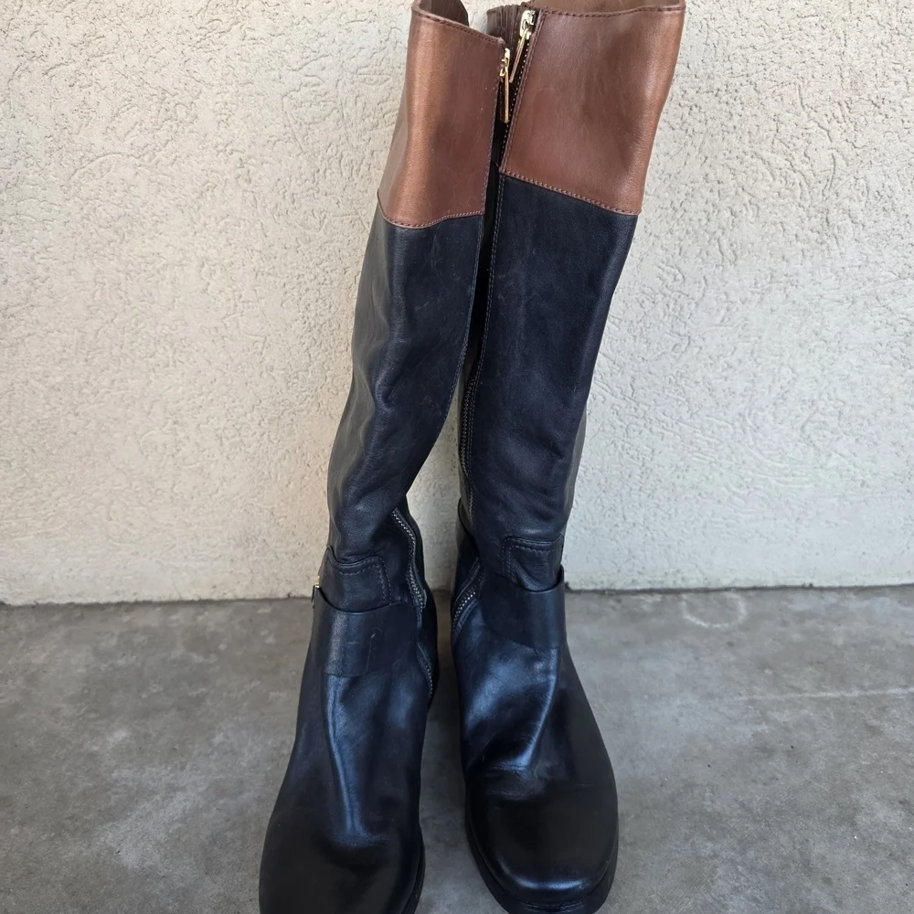 MICHAEL KORS Fulton Harness Tall Riding Boots Womens Black Leather Sz 7.5M